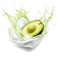 Wall Mural - avocado and water milk splash isolated on transparent background Remove png, Clipping Path, pen tool