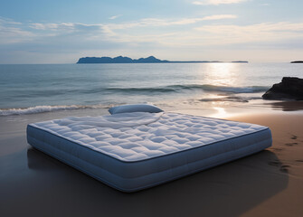 Poster - Big white mattress on the beach