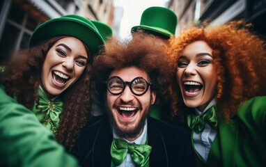 Wall Mural - young friends group celebrating Patrick day