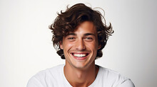 Young Handsome Male Model Man Wearing White Shirt Smiling In Studio Shot On White Background Created With Generative AI Technology