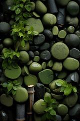 Poster - green stones on a wooden table