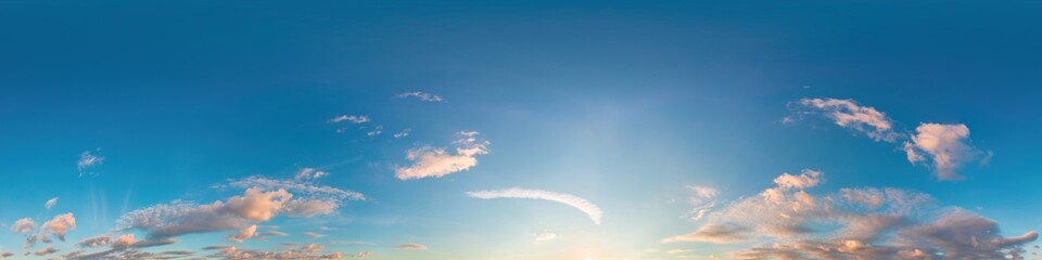 Wall Mural - dark blue sunset sky panorama with pink cumulus clouds. seamless hdr 360 panorama in spherical equir