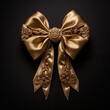 © Ash - An elegant gold bow with an ornate design on a dark background, ideal for festive occasions and luxury gift wrapping.