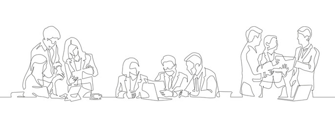 Wall Mural - Continuous one line drawing of a business team. Group of office workers.