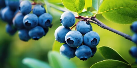 Wall Mural - Ripe blueberries on the branches of a bush in the garden.