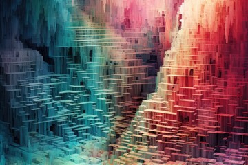 Sticker - Abstract colorful background. 3d rendering, 3d illustration. Computer digital drawing, A cascading waterfall of pixelated colors, simulating a digital glitch, AI Generated