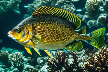 Wall Mural - Spotted Rabbitfish on white background 

