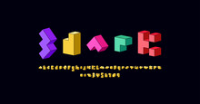 3d Pixel Font, Alphabet Made In Colorful Style, Letters And Numbers, Vector Illustration 10eps