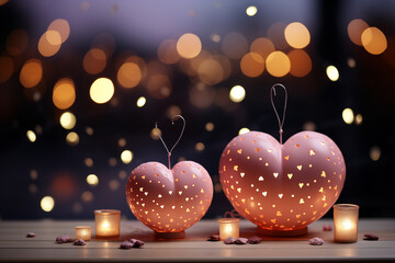 Canvas Print - Glowing heart shaped ornament on blurred background