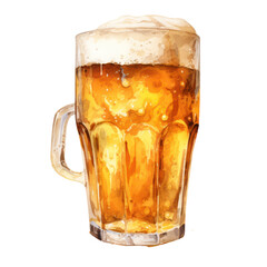 glass of beer watercolor illustration isolated on white or transparent background