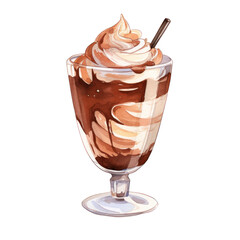 Wall Mural - glass of chocolate ice cream watercolor illustration isolated on white or transparent background