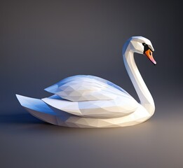 Wall Mural - cute cartoon low poly character of white swan