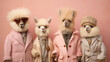 A group of adorable alpacas dressed like people