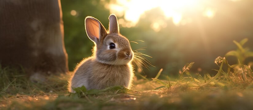 cute baby rabbit in the middle of the forest