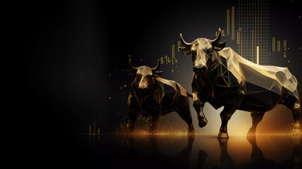 bull and bear financial infograhic stock market chart award in gold and black color with copyspace area as wide banner 