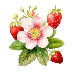 Poster - strawberry tree with flower watercolor illustration 