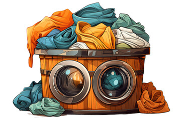 basket with clothes, socks and t-shirts isolated on PNG Background. Generative Ai.