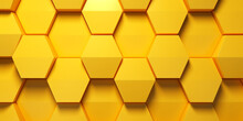 Abstract Seamless Yellow Colored Painted Geometric Rhombus Diamond Hexagon 3d Tiles Wall Texture Background. Honeycomb Design