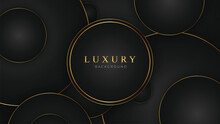 Luxury Abstract Background With Golden Lines And Circle. Deluxe And Elegant Dark Background Design Vector Illustration. Black Backdrop In 3d Style.