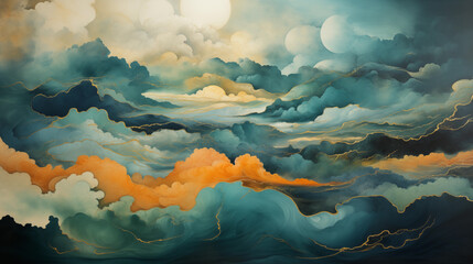 Wall Mural - landscape with clouds and mountains