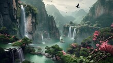 Beautiful Waterfall Painting