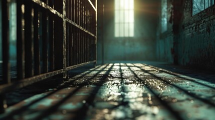 Wall Mural - A jail cell with the sunlight streaming through the window. Perfect for depicting hope, imprisonment, or the criminal justice system