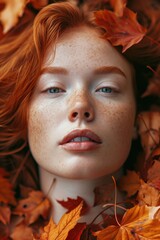 Canvas Print - A close-up shot of a woman with freckles on her face. This image can be used in various contexts