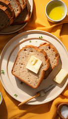Wall Mural - bread and butter at the morning table