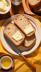 Wall Mural - bread and butter at the morning table