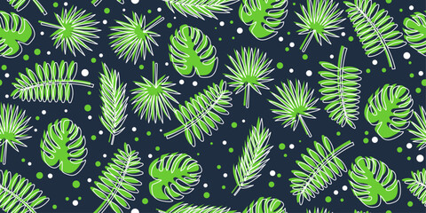 Poster - Palm leaves. Floral exotic pattern. Vector seamless tropical pattern.