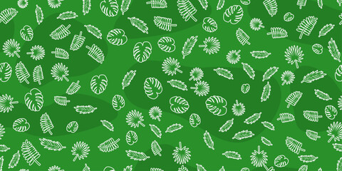 Leinwandbilder - Green leaves. Floral green exotic pattern. Vector seamless tropical pattern.