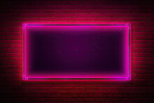 Neon Frame On A Brick Wall Background. Vector Illustration.
