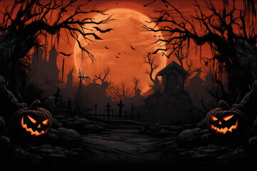 Halloween background with full moon and full moon, illustration