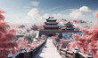 Traditional Chinese architectural palace in the snow