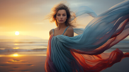 Wall Mural - woman in the sunset