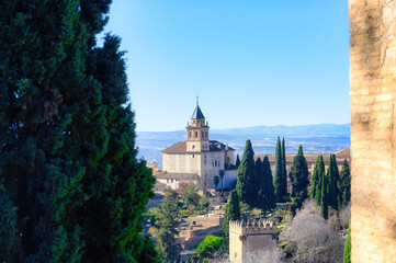 Poster - Medieval architecture of Alhambra in Granada, Spain. The famous place is a Unesco World Heritage Site. 