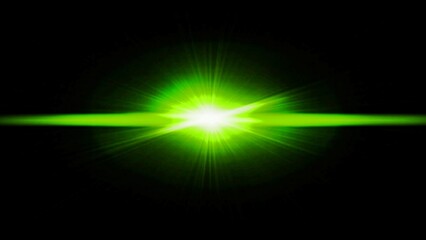 Glowing stripe. Green flashes of light on a black background. Glowing abstract background with light effect.