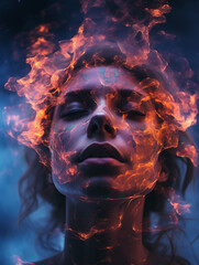 Wall Mural - Woman head with fire