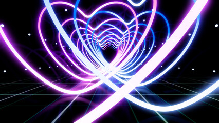 Wall Mural - heart neon line love tunnel glowing fluorescent lights corridor stage cg illustration
