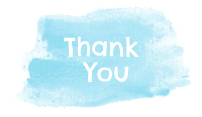 thank you lettering, thank you card, ready to print, vector hand drawn lettering, banner, borderline, white lettering on blue watercolour splash background