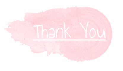 thank you lettering, thank you card, ready to print, vector hand drawn lettering, banner, borderline, white lettering on pink watercolour splash background