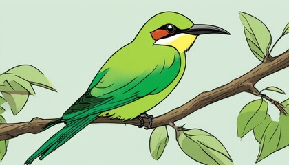 Wall Mural - A green and red bird perched on a tree branch