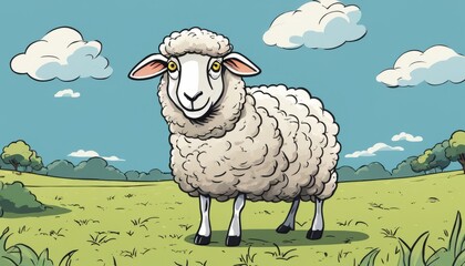 Sticker - A sheep with yellow eyes in a field