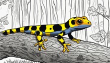 A Yellow And Blue Lizard On A Tree Branch