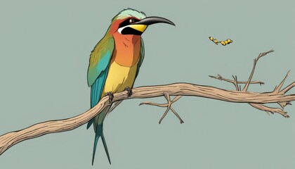 Sticker - A colorful bird is perched on a branch