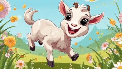 Poster - A cartoon goat with big eyes and a smile