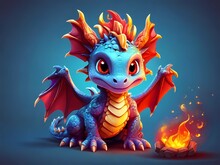 Cute Baby Dragon Cartoon, Colored Cartoon Art