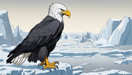 Canvas Print - A bald eagle standing on ice