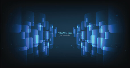 Poster - Square geometric technology background design.Vector abstract technology illustration Square geometric on a dark blue background.High-tech Square connection system concept.