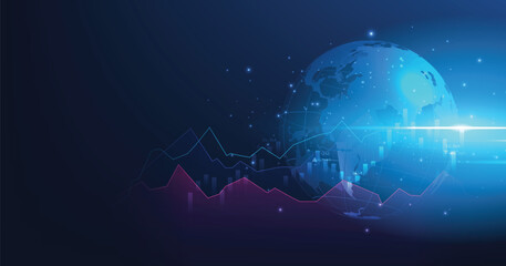 Aufkleber - Stock market investment trading.world map and graph chart of the stock market graphic diagram, digital technology, business idea, and artwork design.	